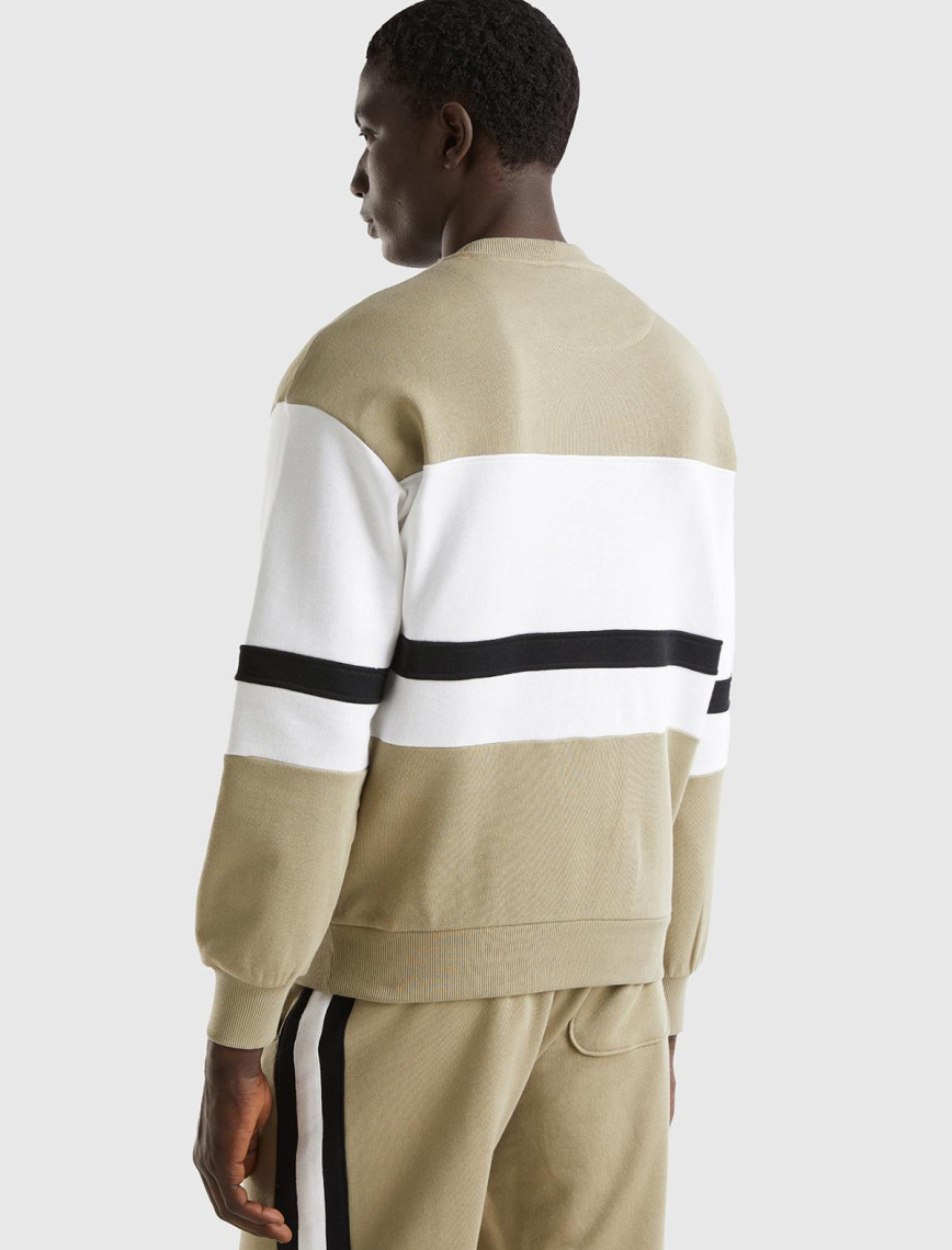 Erkek Haki %100 Pamuk Renk Bloklu Bisiklet Yaka Sweatshirt Erkek Haki %100 Pamuk Renk Bloklu Bisiklet Yaka Sweatshirt