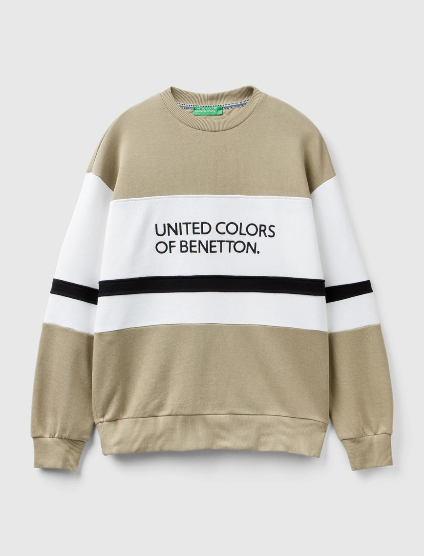 Erkek Haki %100 Pamuk Renk Bloklu Bisiklet Yaka Sweatshirt Erkek Haki %100 Pamuk Renk Bloklu Bisiklet Yaka Sweatshirt