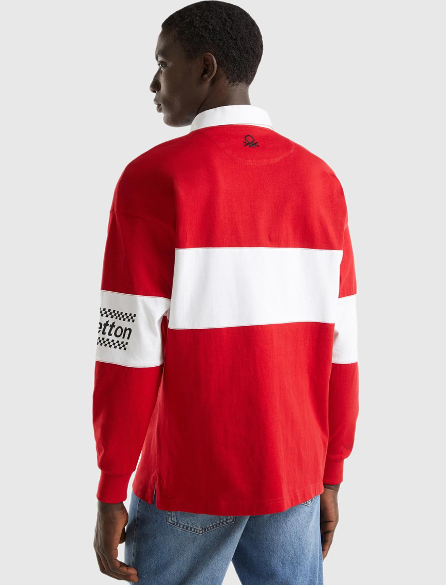 Unisex Kırmızı %100 Pamuk Logo Baskılı Polo Yaka Sweatshirt