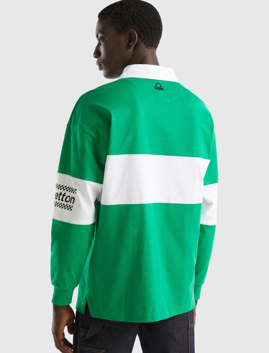 Unisex Yeşil %100 Pamuk Logo Baskılı Polo Yaka Sweatshirt