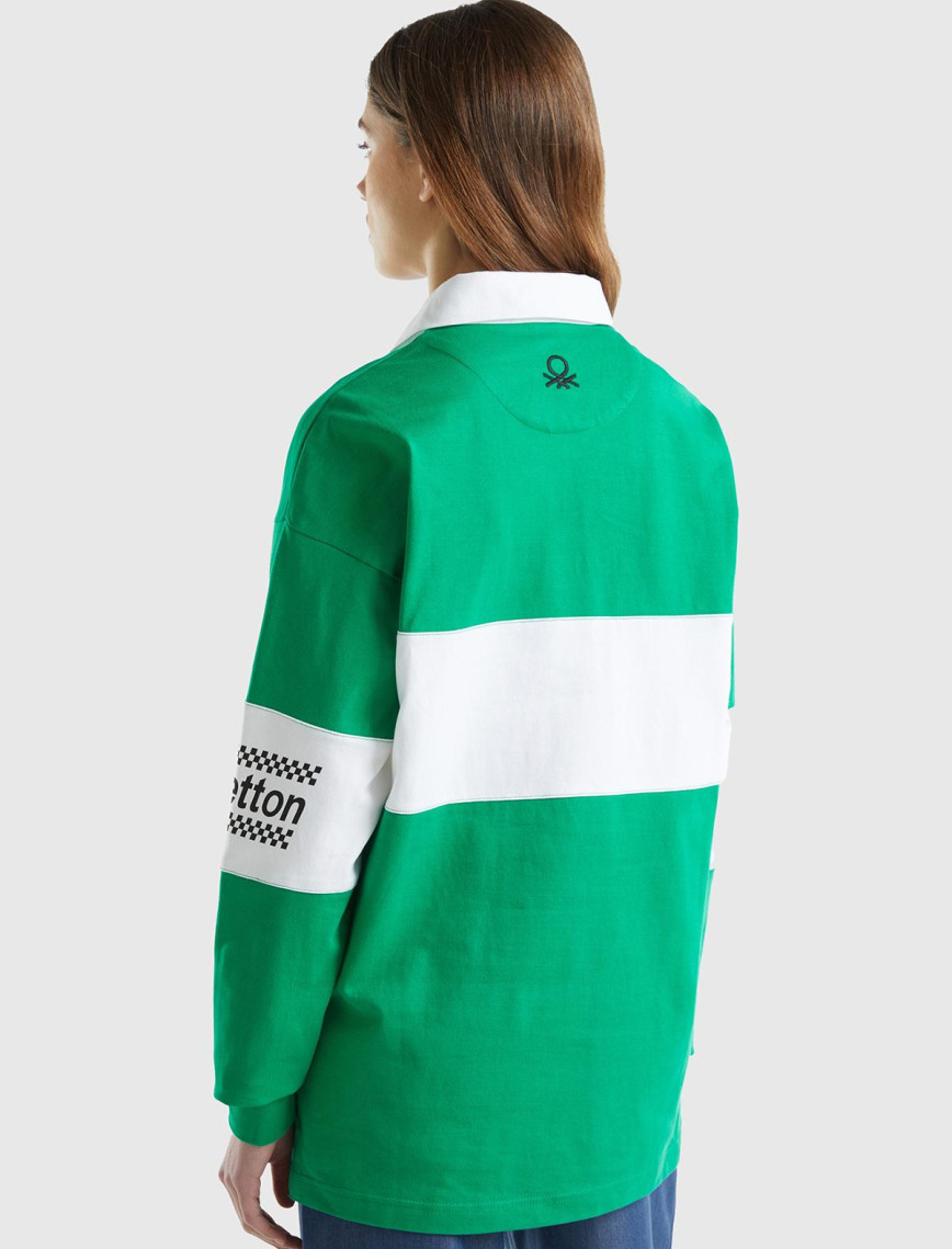 Unisex Yeşil %100 Pamuk Logo Baskılı Polo Yaka Sweatshirt