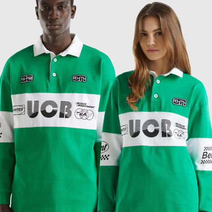 Unisex Yeşil %100 Pamuk Logo Baskılı Polo Yaka Sweatshirt