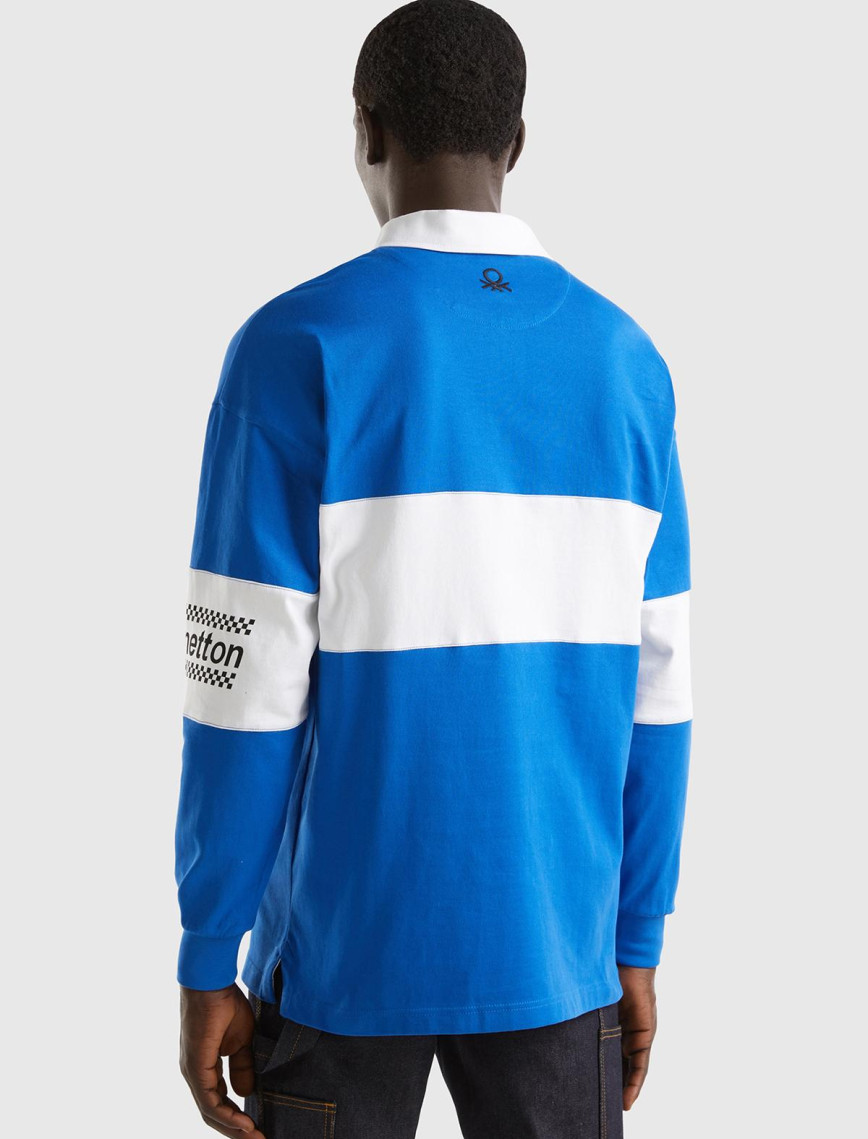 Unisex Saks Mavi %100 Pamuk Logo Baskılı Polo Yaka Sweatshirt