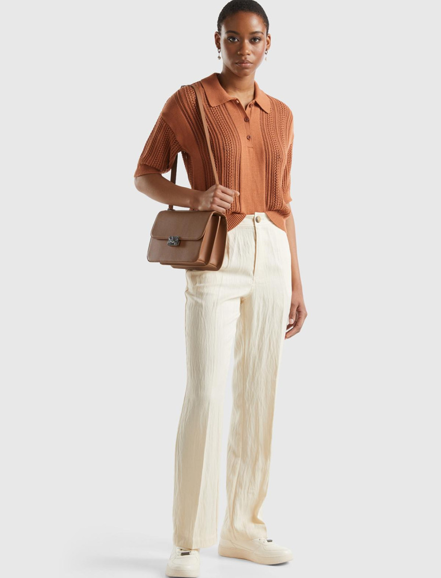 Kadın Bej Liyosel Karışımlı Çift Pileli Pantolon Kadın Bej Liyosel Karışımlı Çift Pileli Pantolon