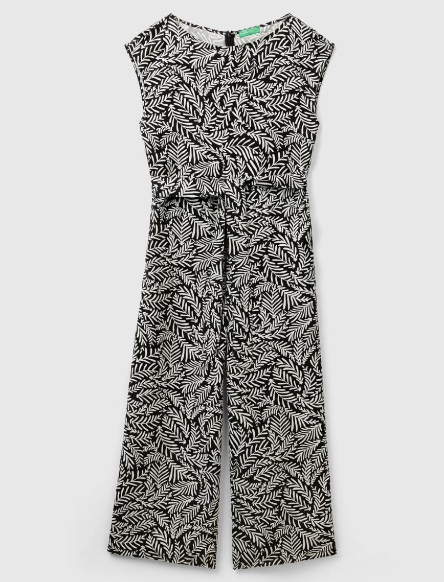 Kadın Siyah-Beyaz %100 Liyosel Tamamı Desenli Belden Bağlamalı Tulum Kadın Siyah-Beyaz %100 Liyosel Tamamı Desenli Belden Bağlamalı Tulum