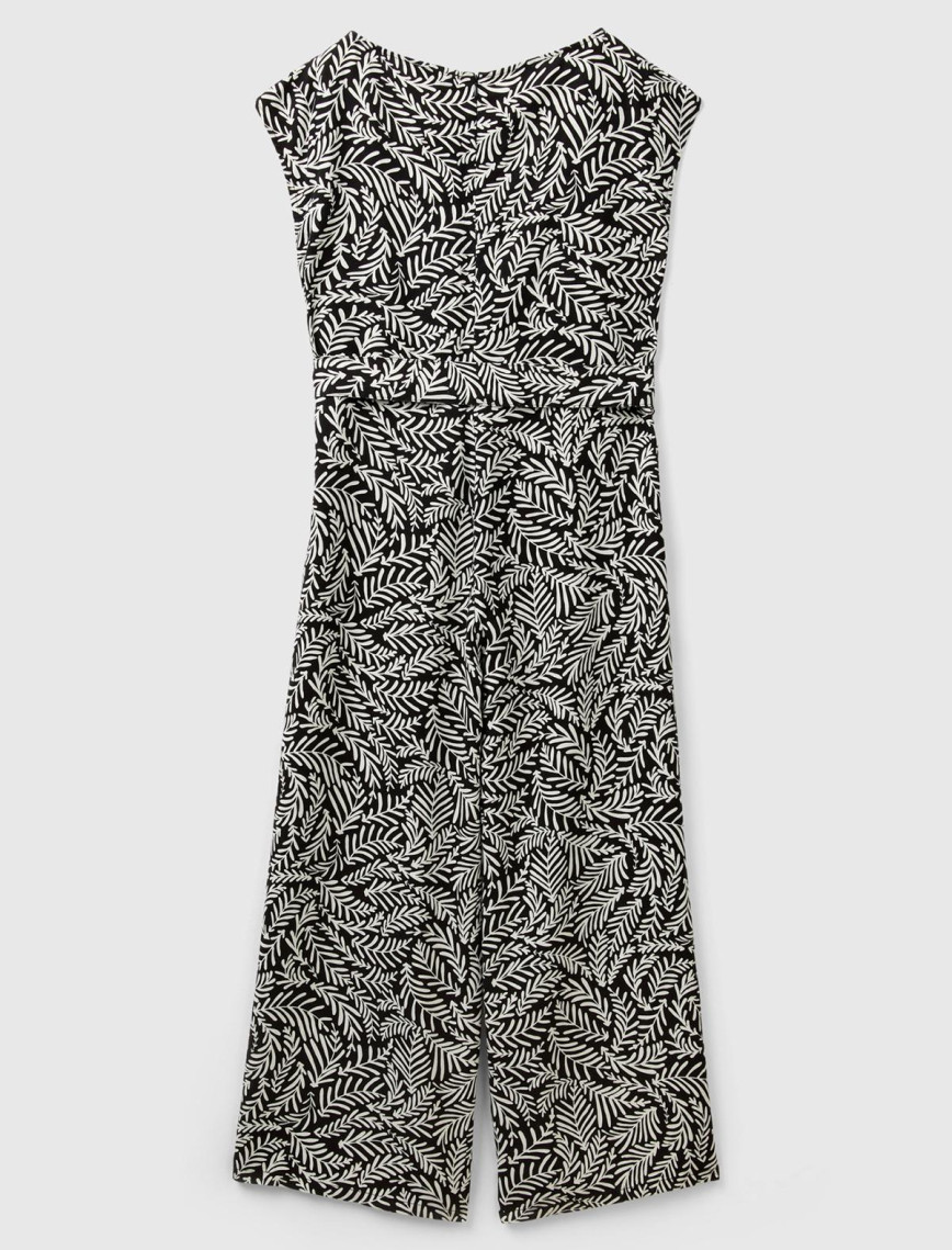 Kadın Siyah-Beyaz %100 Liyosel Tamamı Desenli Belden Bağlamalı Tulum Kadın Siyah-Beyaz %100 Liyosel Tamamı Desenli Belden Bağlamalı Tulum