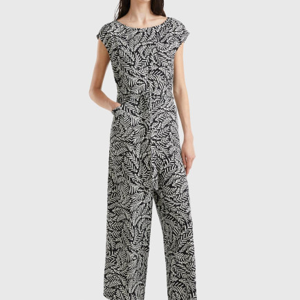 Kadın Siyah-Beyaz %100 Liyosel Tamamı Desenli Belden Bağlamalı Tulum Kadın Siyah-Beyaz %100 Liyosel Tamamı Desenli Belden Bağlamalı Tulum