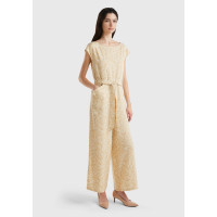 Kadın Krem Mix %100 Liyosel Tamamı Desenli Belden Bağlamalı Tulum Kadın Krem Mix %100 Liyosel Tamamı Desenli Belden Bağlamalı Tulum