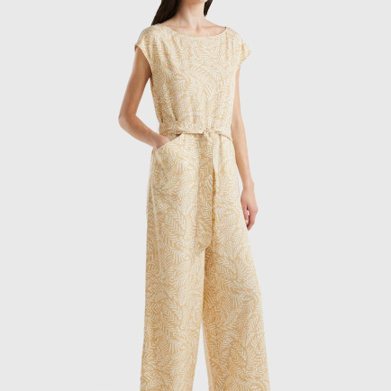 Kadın Krem Mix %100 Liyosel Tamamı Desenli Belden Bağlamalı Tulum Kadın Krem Mix %100 Liyosel Tamamı Desenli Belden Bağlamalı Tulum