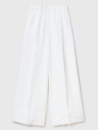 Kadın Beyaz %100 Keten Beli Lastikli Geniş Kesim Pantolon Kadın Beyaz %100 Keten Beli Lastikli Geniş Kesim Pantolon