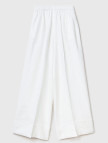 Kadın Beyaz %100 Keten Beli Lastikli Geniş Kesim Pantolon Kadın Beyaz %100 Keten Beli Lastikli Geniş Kesim Pantolon