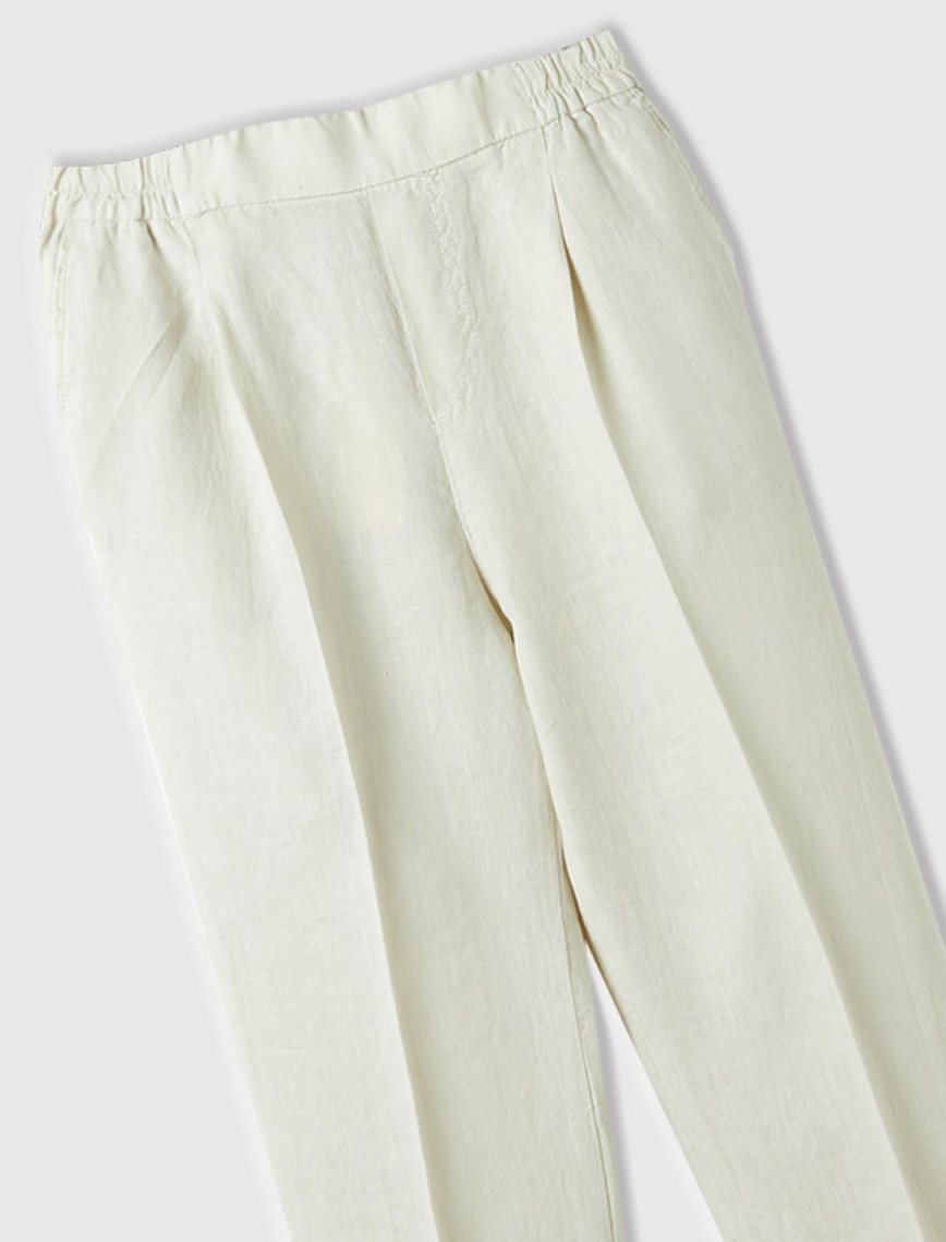 Kadın %100 Keten Beli Lastikli Pantolon Kadın %100 Keten Beli Lastikli Pantolon