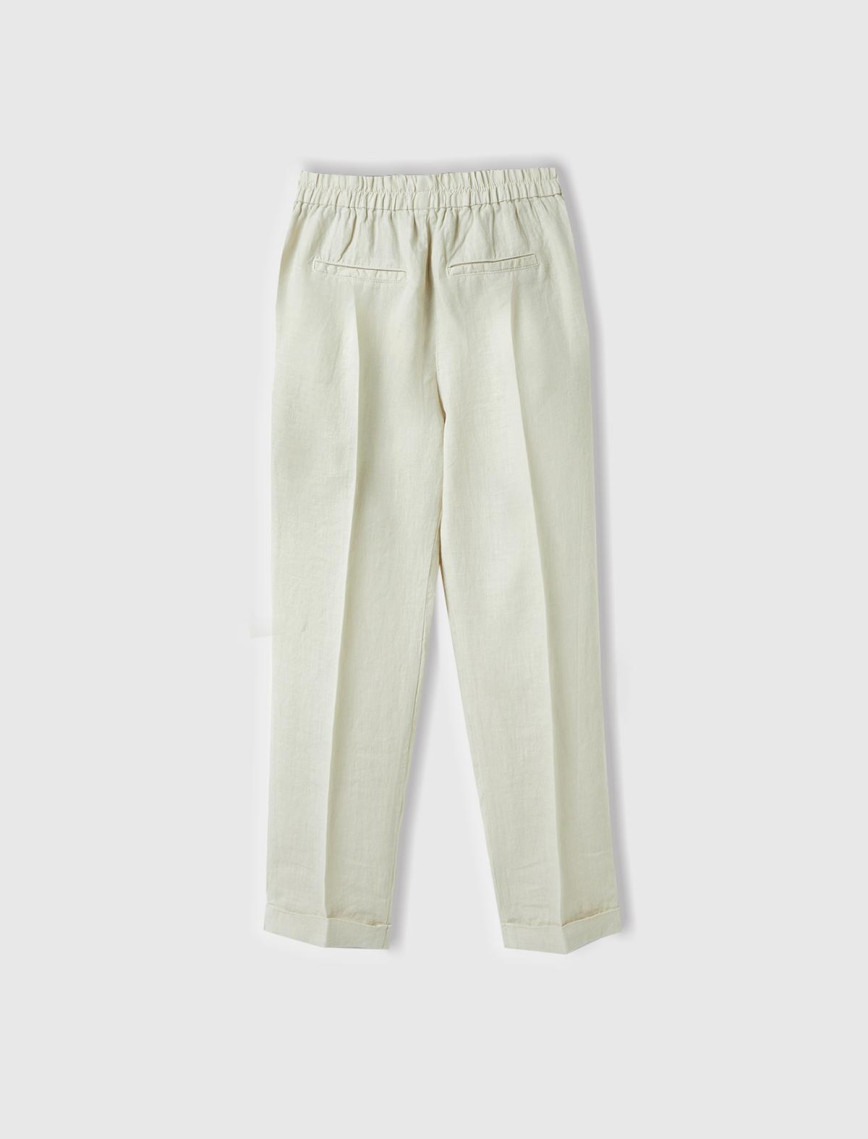 Kadın %100 Keten Beli Lastikli Pantolon Kadın %100 Keten Beli Lastikli Pantolon