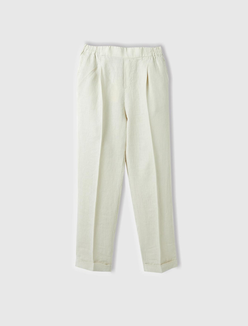 Kadın %100 Keten Beli Lastikli Pantolon Kadın %100 Keten Beli Lastikli Pantolon