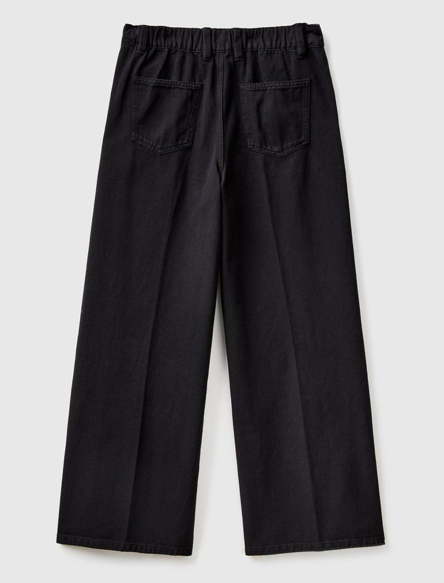 Kadın Siyah Beli Lastikli Geniş Paça Denim Pantolon Kadın Siyah Beli Lastikli Geniş Paça Denim Pantolon