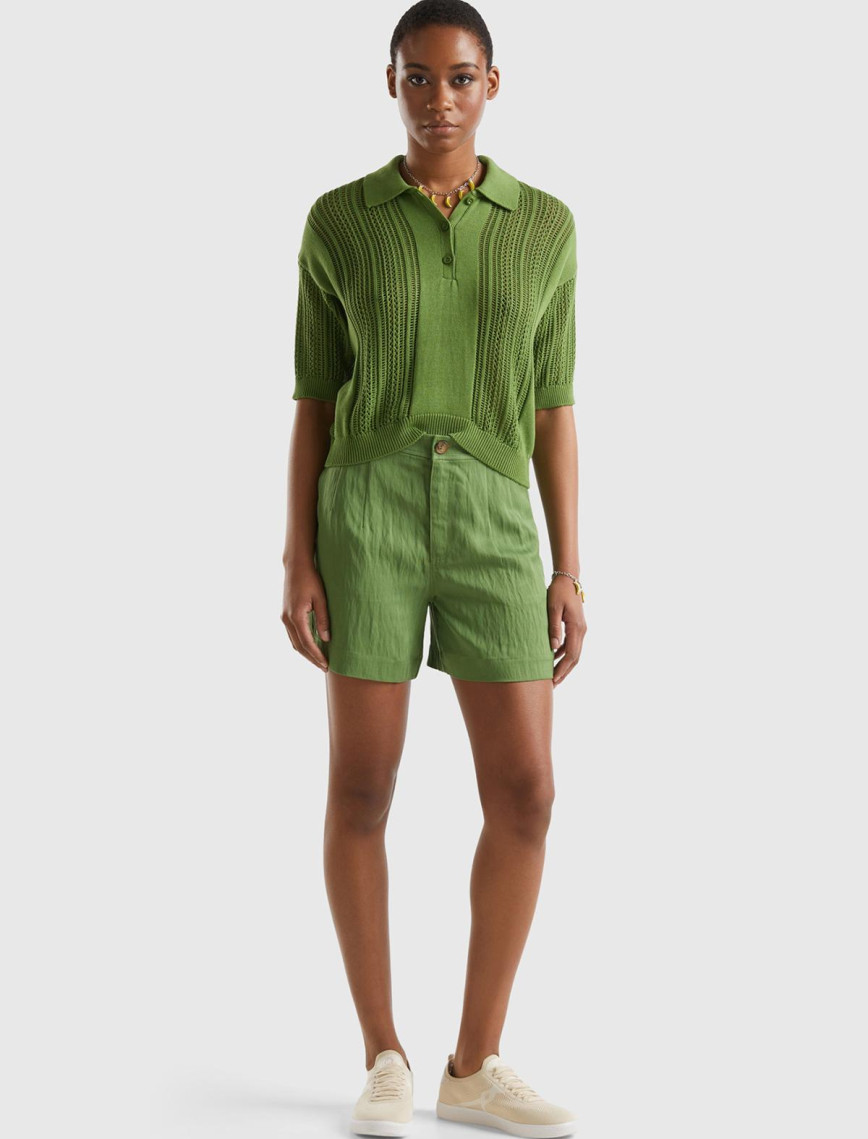 Kadın Soluk Yeşil Liyosel Karışımlı Yama Cepli Kemer Delikli Şort Kadın Soluk Yeşil Liyosel Karışımlı Yama Cepli Kemer Delikli Şort