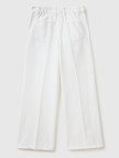 Kadın Beyaz Beli Lastikli Geniş Paça Denim Pantolon Kadın Beyaz Beli Lastikli Geniş Paça Denim Pantolon