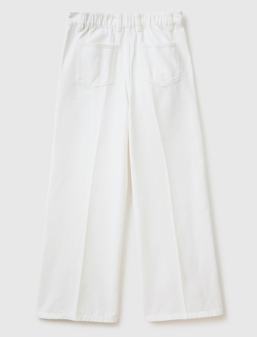 Kadın Beyaz Beli Lastikli Geniş Paça Denim Pantolon Kadın Beyaz Beli Lastikli Geniş Paça Denim Pantolon