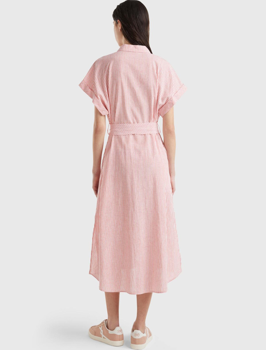 Kadın Kırmızı Keten Karışımlı Beli Bağlamlı Önü Düğmeli Yırtmaçlı Elbise Kadın Kırmızı Keten Karışımlı Beli Bağlamlı Önü Düğmeli Yırtmaçlı Elbise