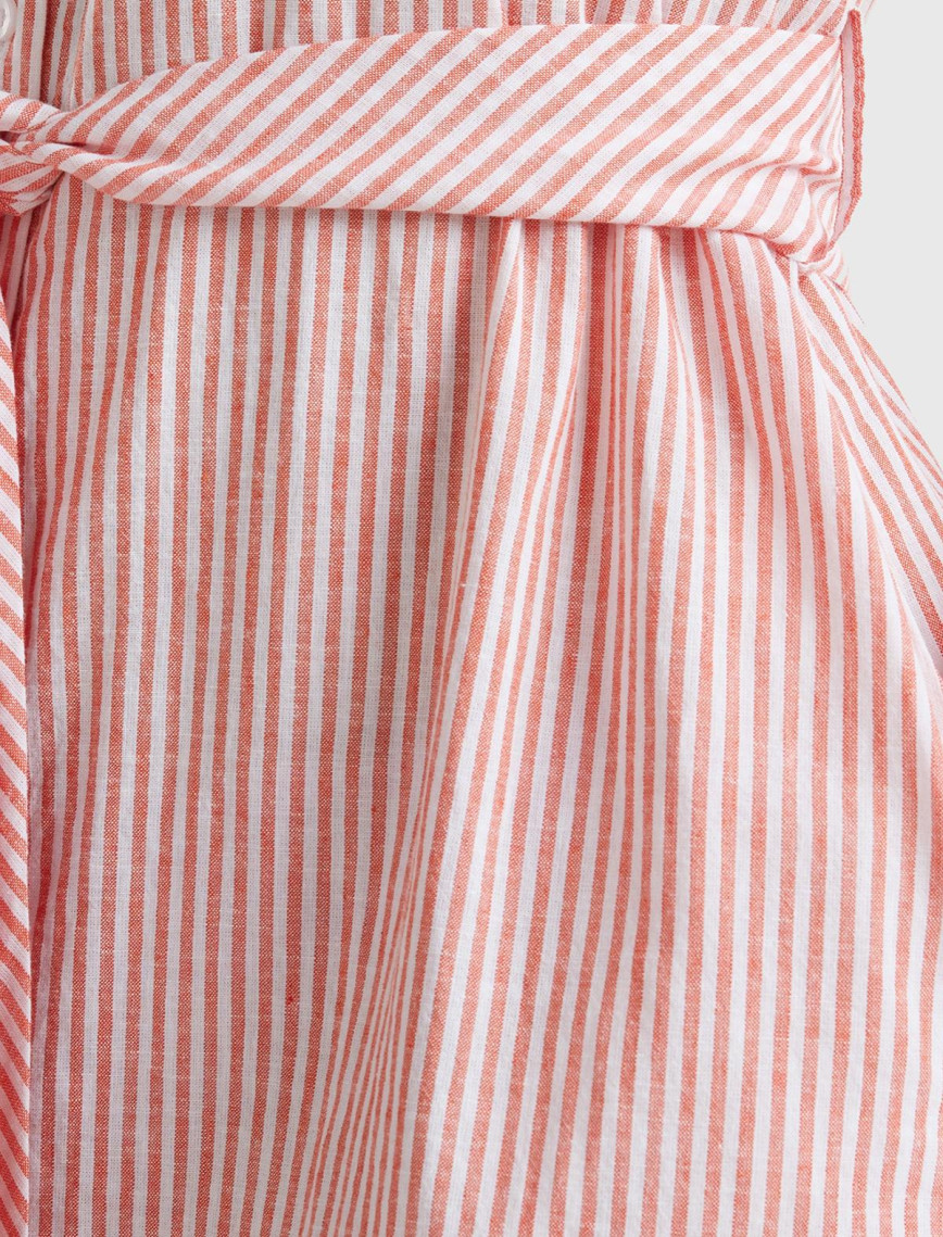 Kadın Kırmızı Keten Karışımlı Beli Bağlamlı Önü Düğmeli Yırtmaçlı Elbise Kadın Kırmızı Keten Karışımlı Beli Bağlamlı Önü Düğmeli Yırtmaçlı Elbise