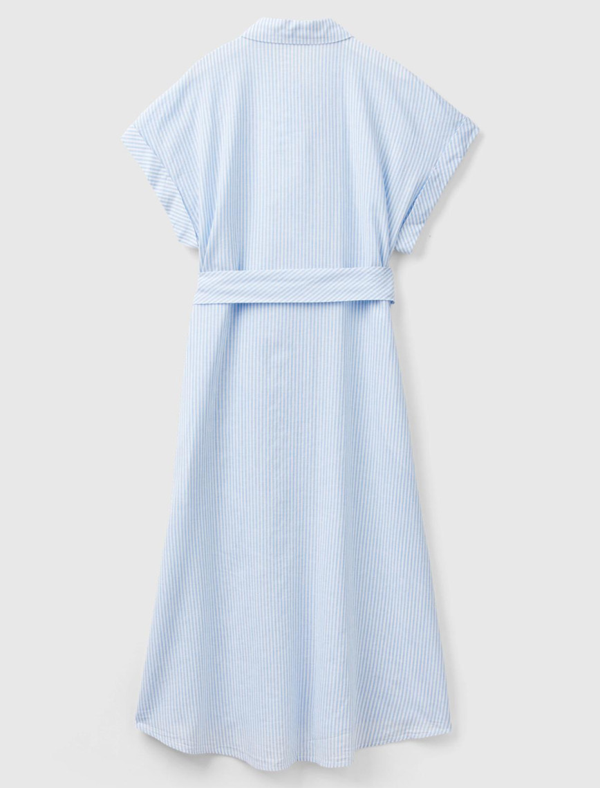 Kadın Mavi- Keten Karışımlı Beli Bağlamlı Önü Düğmeli Yırtmaçlı Elbise Kadın Mavi- Keten Karışımlı Beli Bağlamlı Önü Düğmeli Yırtmaçlı Elbise