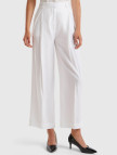 Kadın Beyaz Liyosel ve Keten Karışımlı Önü Pilili Pantolon Kadın Beyaz Liyosel ve Keten Karışımlı Önü Pilili Pantolon