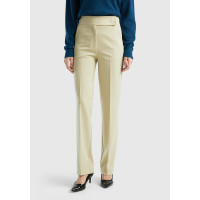 Kadın Bej Viskoz Karışımlı Beli Kalın Bantlı Cepli Pantolon