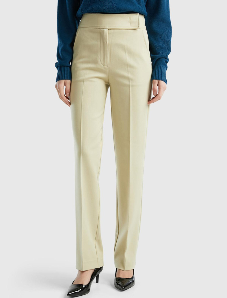 Kadın Siyah Viskoz Karışımlı Beli Kalın Bantlı Cepli Pantolon