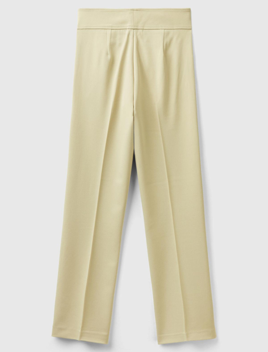 Kadın Bej Viskoz Karışımlı Beli Kalın Bantlı Cepli Pantolon