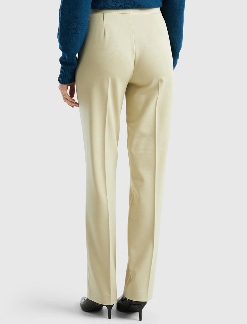 Kadın Bej Viskoz Karışımlı Beli Kalın Bantlı Cepli Pantolon