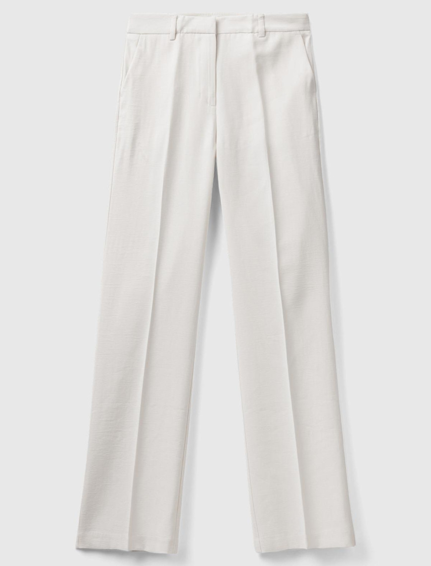 Kadın Krem Viskoz Karışımlı Bol Paça Pantolon Kadın Krem Viskoz Karışımlı Bol Paça Pantolon