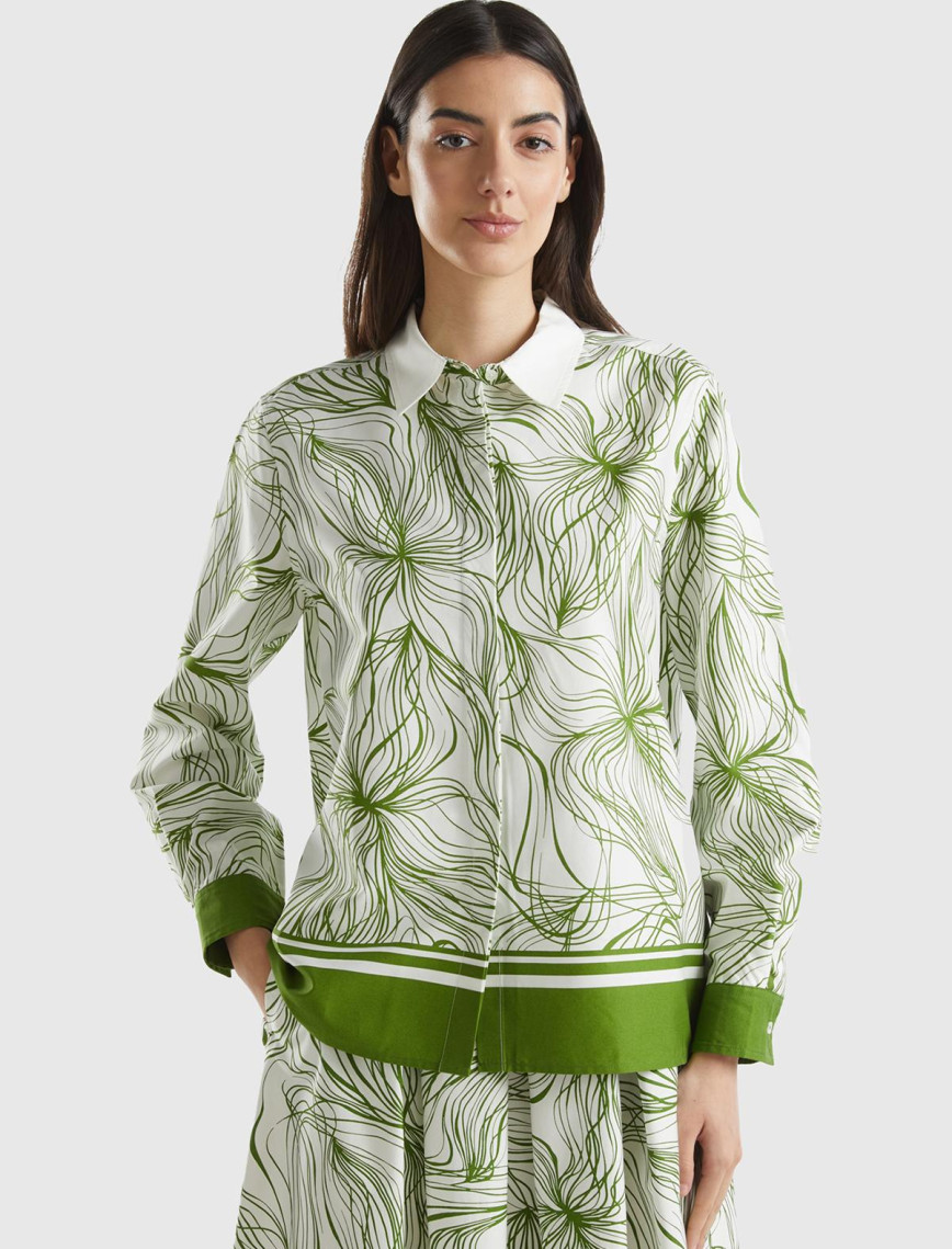 Kadın Yeşil Mix Pamuk Karışımlı Tamamı Desenli Geniş Kesim Uzun Kol Gömlek Kadın Yeşil Mix Pamuk Karışımlı Tamamı Desenli Geniş Kesim Uzun Kol Gömlek