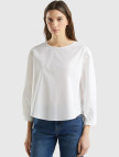 Kadın Beyaz Streç Pamuklu Kayık Yaka Bluz Kadın Beyaz Streç Pamuklu Kayık Yaka Bluz