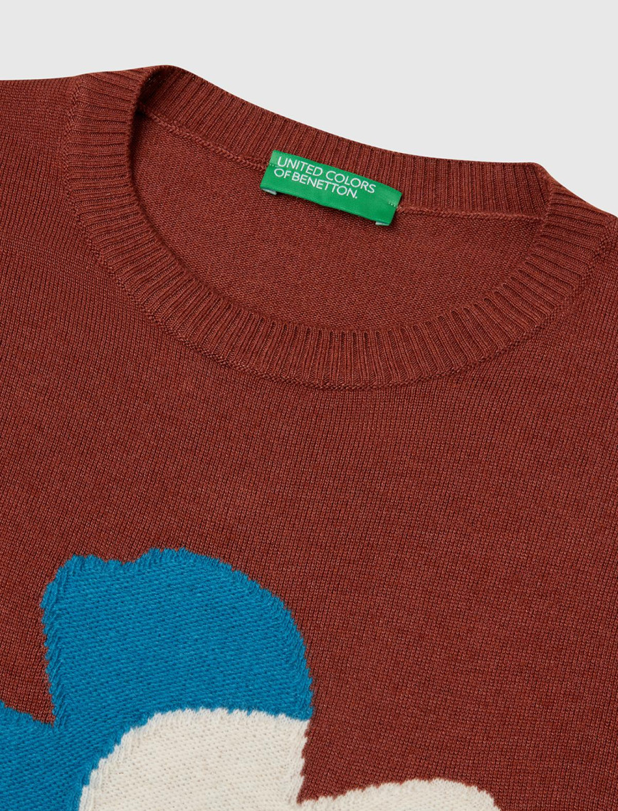 Kadın Kahverengi Viskoz Karışımlı Çiçek Desenli Kazak Kadın Kahverengi Viskoz Karışımlı Çiçek Desenli Kazak