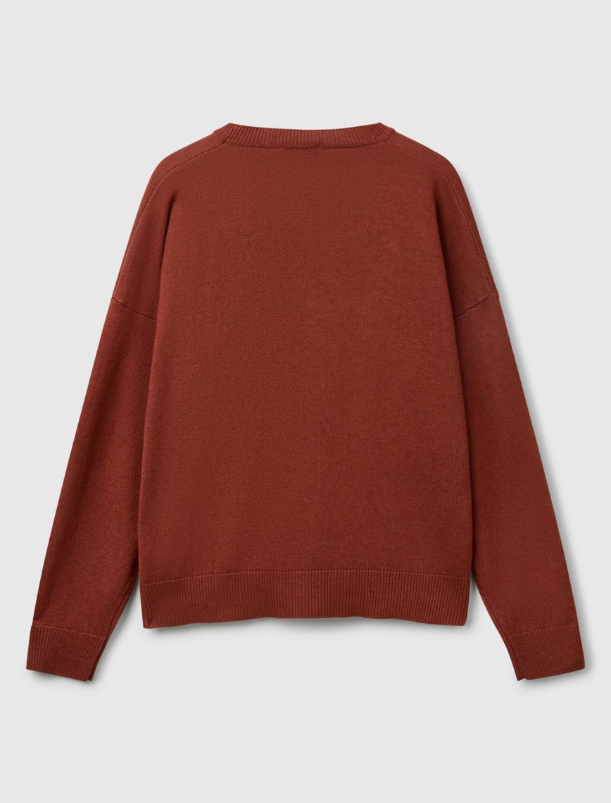 Kadın Kahverengi Viskoz Karışımlı Çiçek Desenli Kazak Kadın Kahverengi Viskoz Karışımlı Çiçek Desenli Kazak