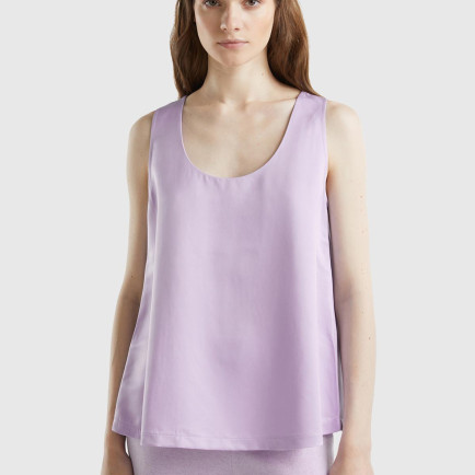 Kadın Lila Viskoz Karışımlı Saten Kolsuz Bluz