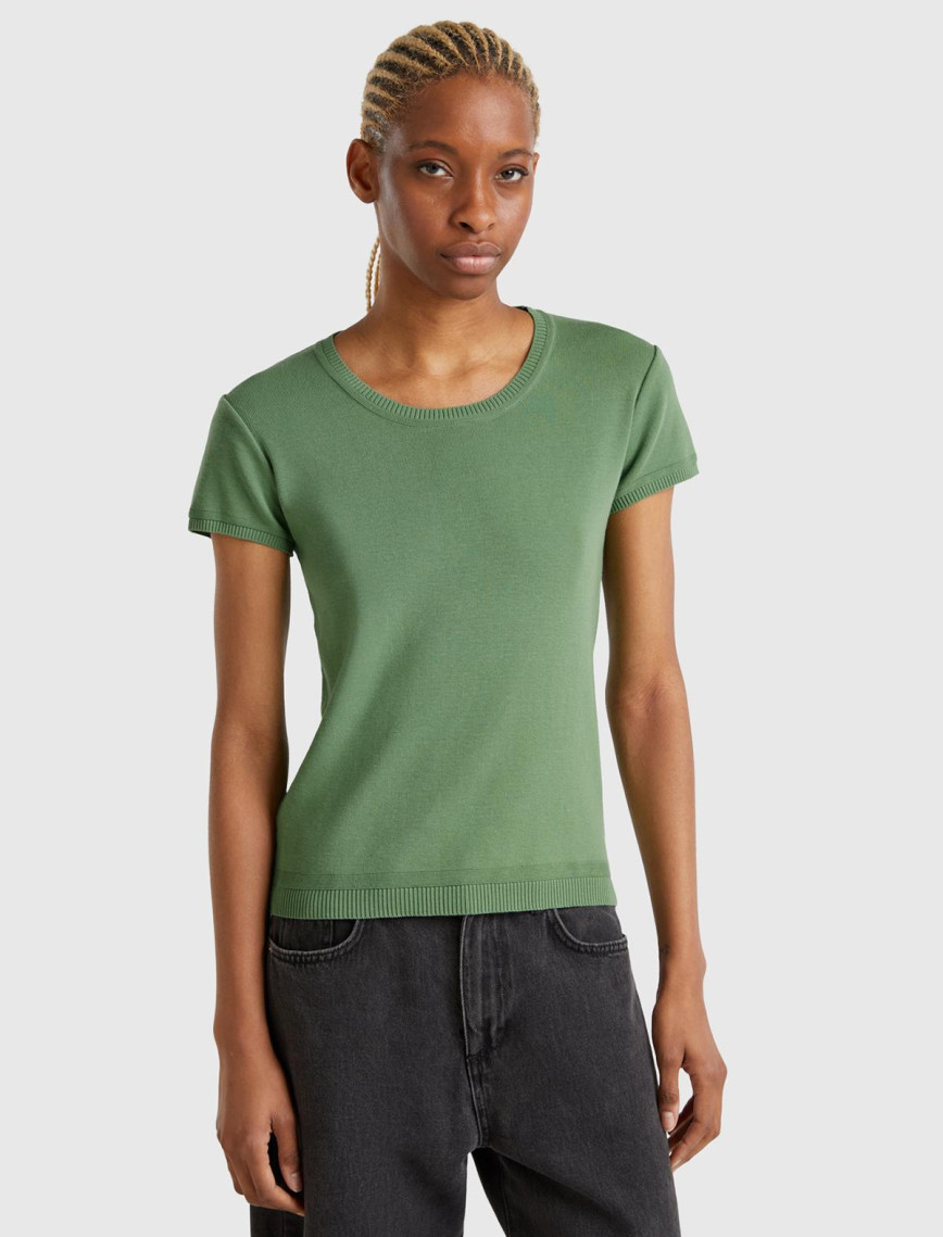 Kadın Açık Yeşil %100 Koton Bisiklet Yaka Kısa Kollu Kazak Kadın Açık Yeşil %100 Koton Bisiklet Yaka Kısa Kollu Kazak