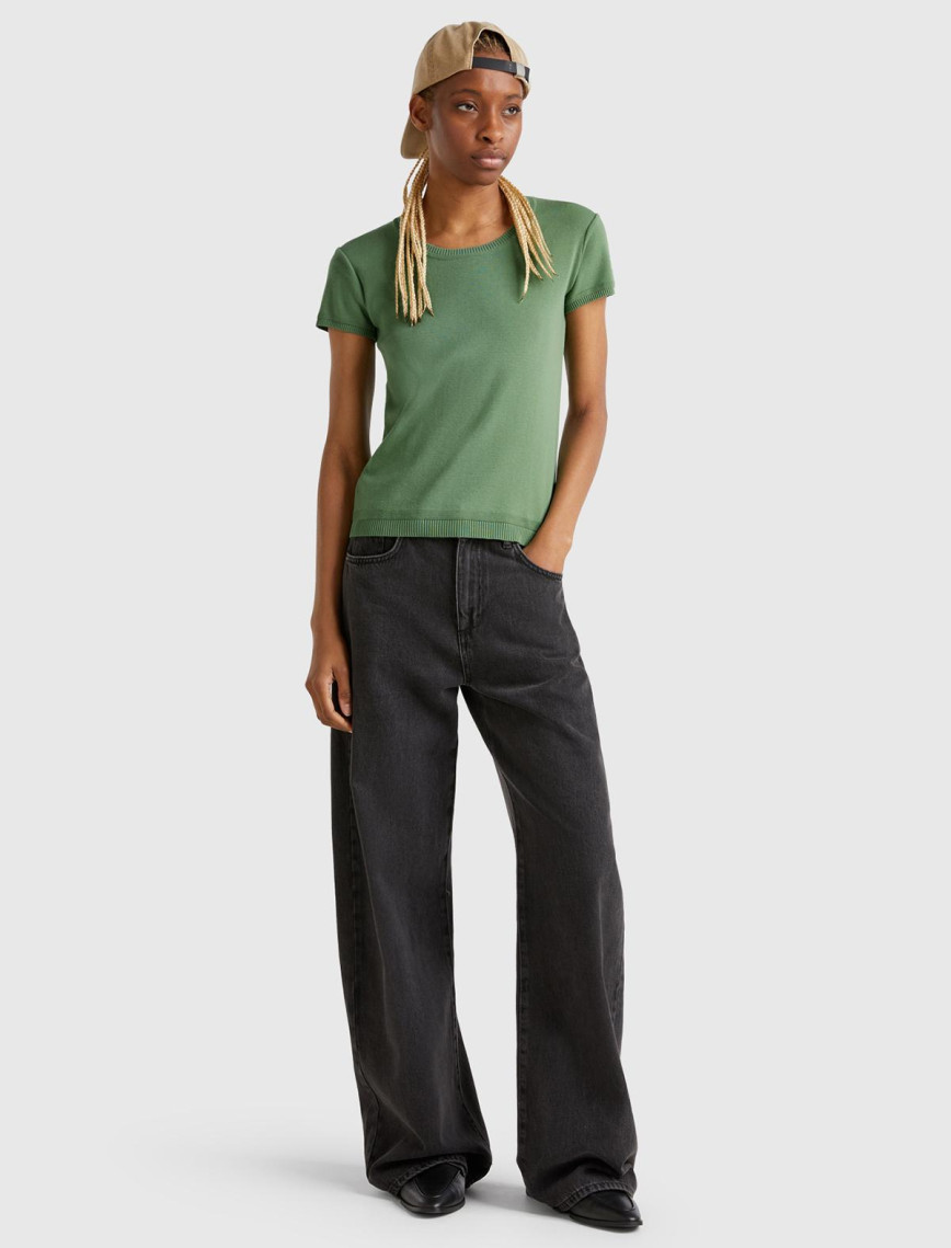 Kadın Açık Yeşil %100 Koton Bisiklet Yaka Kısa Kollu Kazak Kadın Açık Yeşil %100 Koton Bisiklet Yaka Kısa Kollu Kazak