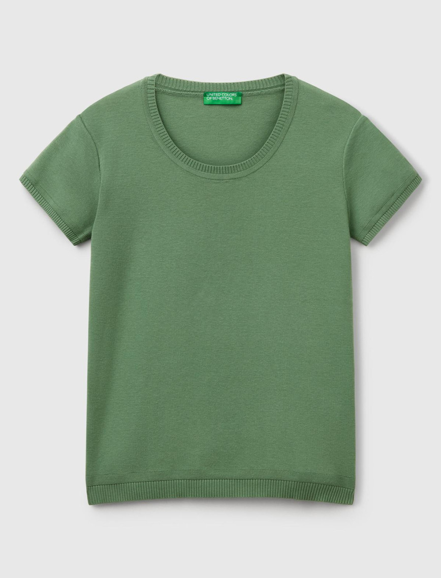 Kadın Açık Yeşil %100 Koton Bisiklet Yaka Kısa Kollu Kazak Kadın Açık Yeşil %100 Koton Bisiklet Yaka Kısa Kollu Kazak