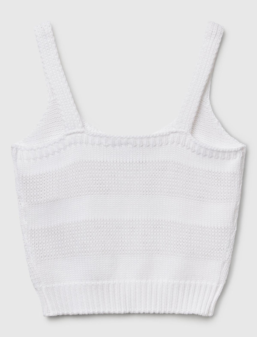 Kadın Beyaz %100 Pamuk Şerit Efektli Örme Relax Fit V Yaka Triko Atlet