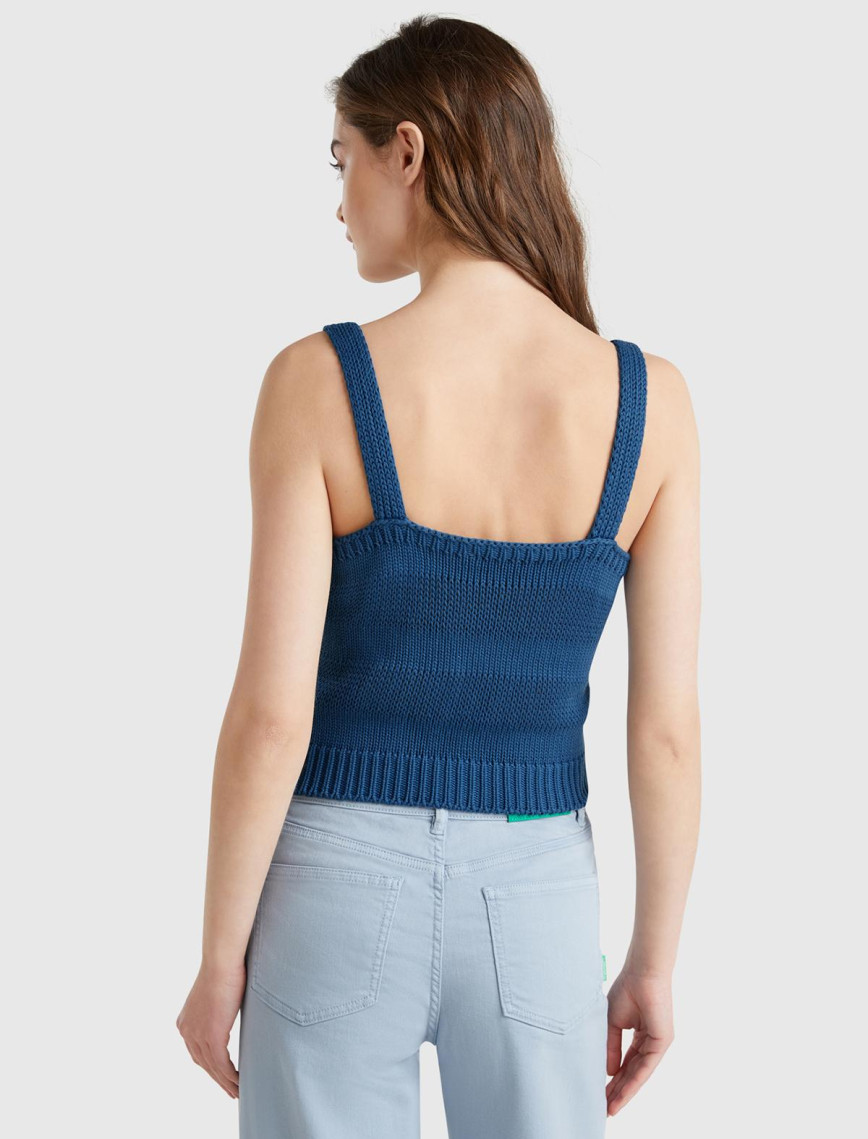 Kadın Denim %100 Pamuk Şerit Efektli Örme Relax Fit V Yaka Triko Atlet