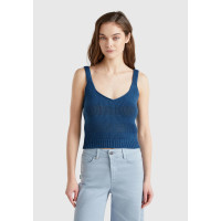 Kadın Denim %100 Pamuk Şerit Efektli Örme Relax Fit V Yaka Triko Atlet