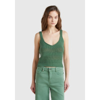 Kadın Açık Yeşil %100 Pamuk Şerit Efektli Örme Relax Fit V Yaka Triko Atlet