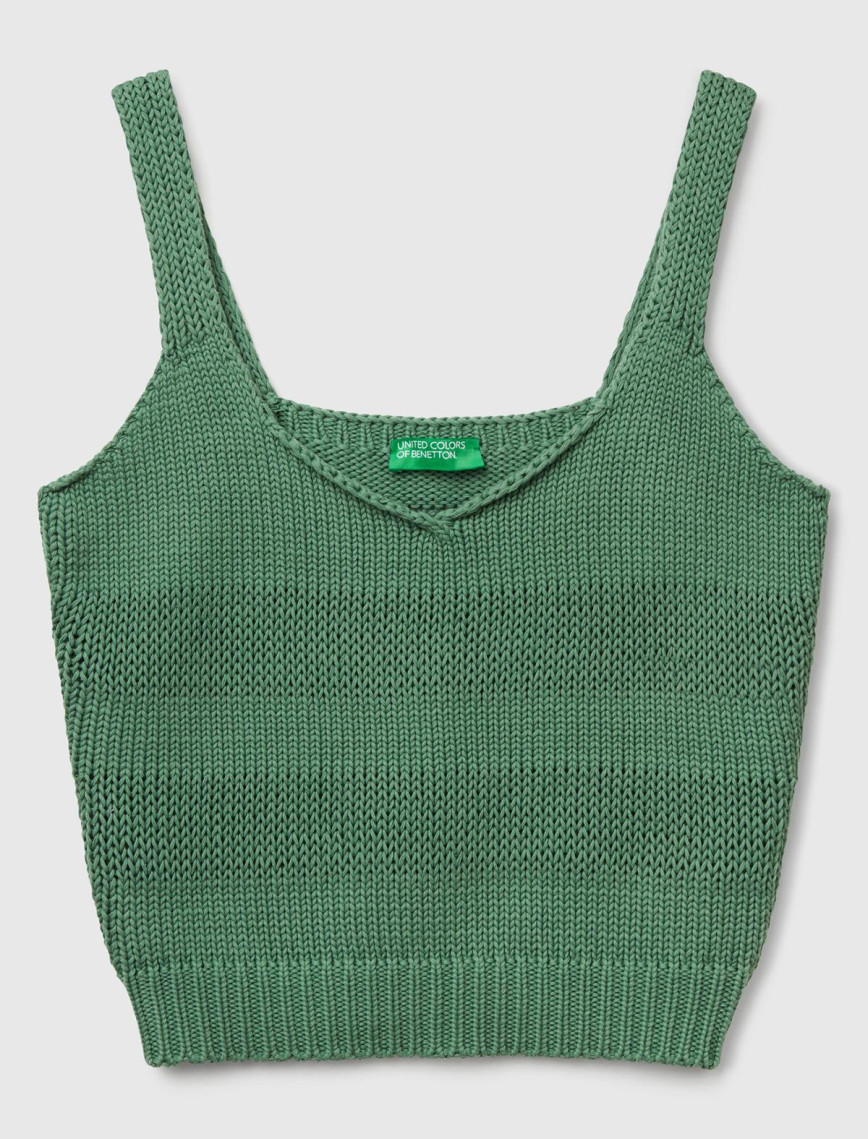 Kadın Açık Yeşil %100 Pamuk Şerit Efektli Örme Relax Fit V Yaka Triko Atlet