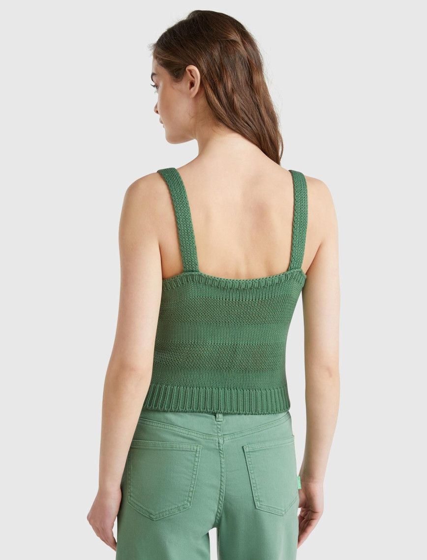 Kadın Açık Yeşil %100 Pamuk Şerit Efektli Örme Relax Fit V Yaka Triko Atlet