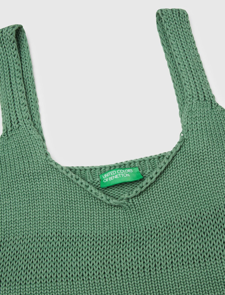 Kadın Açık Yeşil %100 Pamuk Şerit Efektli Örme Relax Fit V Yaka Triko Atlet