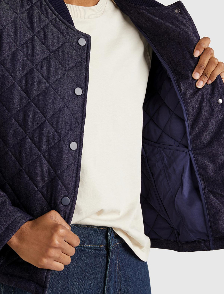 Kadın Lacivert Viskoz Karışımlı Denim Efekkli Kapitone Mont Kadın Lacivert Viskoz Karışımlı Denim Efekkli Kapitone Mont