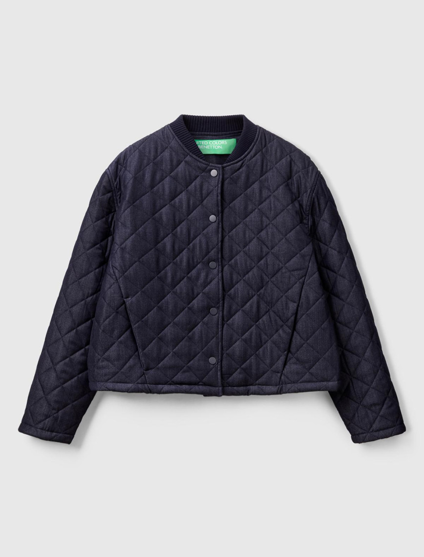 Kadın Lacivert Viskoz Karışımlı Denim Efekkli Kapitone Mont Kadın Lacivert Viskoz Karışımlı Denim Efekkli Kapitone Mont