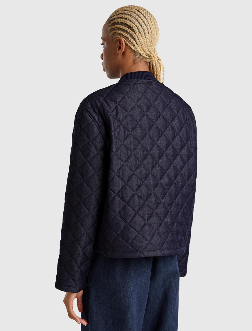 Kadın Lacivert Viskoz Karışımlı Denim Efekkli Kapitone Mont Kadın Lacivert Viskoz Karışımlı Denim Efekkli Kapitone Mont