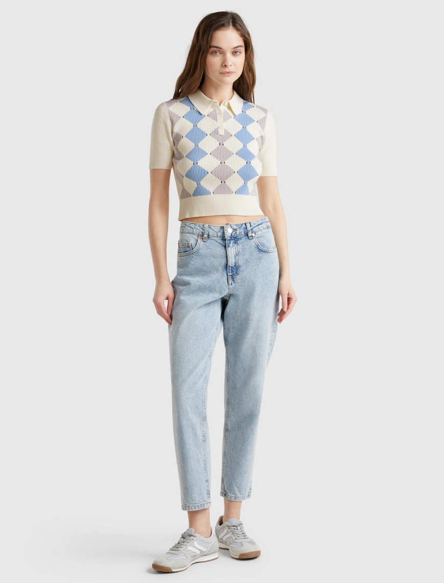 Kadın Krem Baklava Desenli Nervür Detaylı Polo Yaka Kısa Kollu Kazak Kadın Krem Baklava Desenli Nervür Detaylı Polo Yaka Kısa Kollu Kazak